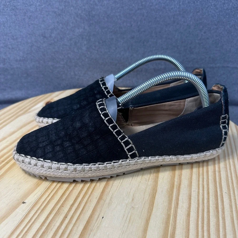 Von Dutch Black Suede Croc Embossed Espadrille Slip On‎ Flats Shoes 9M